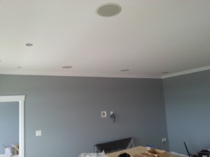In-ceiling speakers mounted in finished ceiling